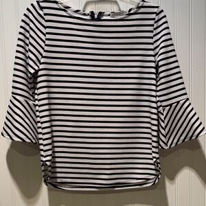 Green Envelope Black and White Striped 3/4 Sleeve Top Size S